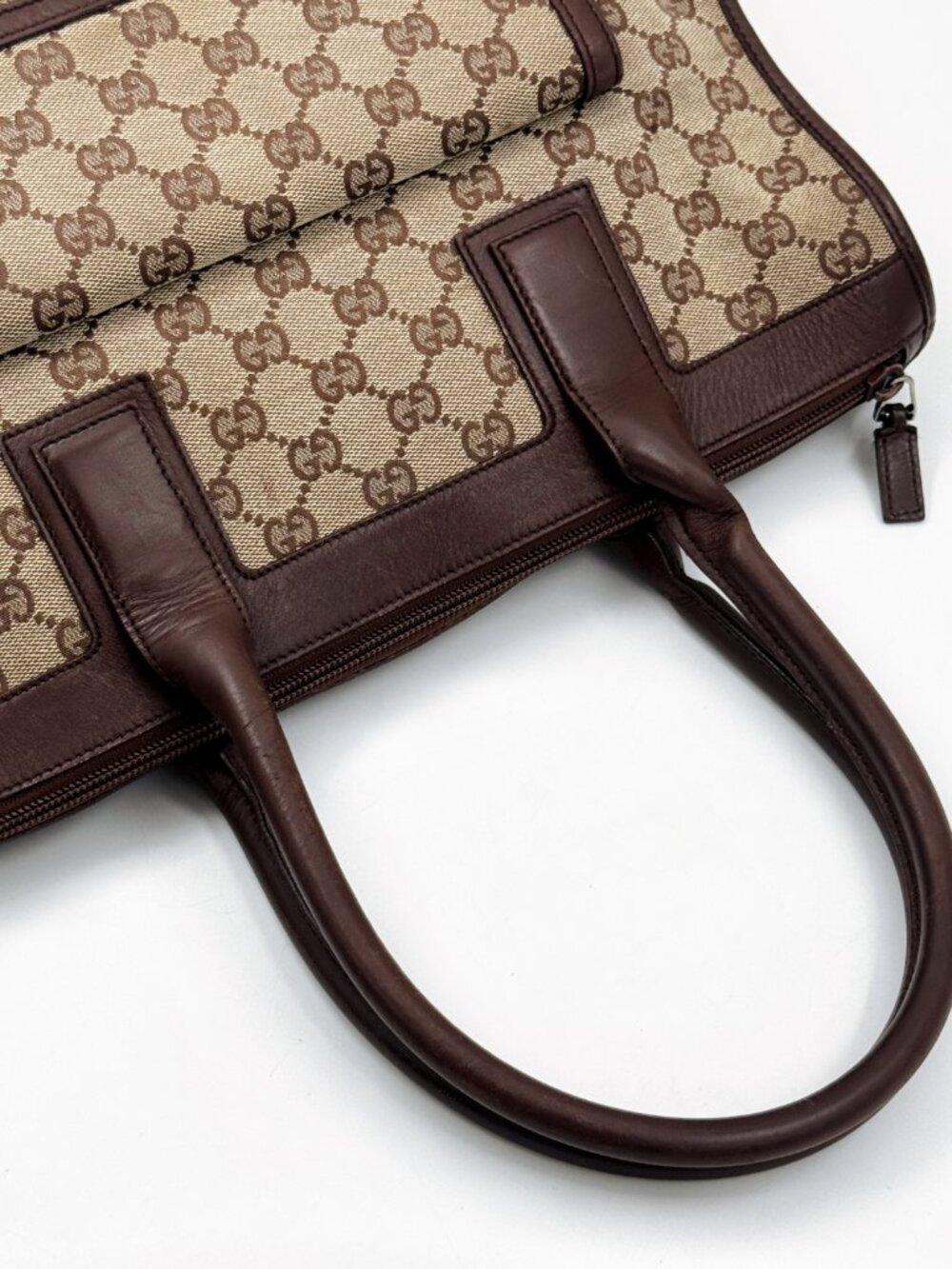 Vintage Gucci GG Monogram Canvas Leather Tote Shoulder Bag - Picture 9 of 12